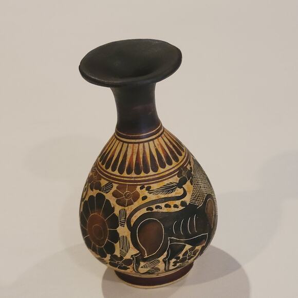 Corinthian Greek Handmade Vase Reproduction Clay Signed - Picture 3 of 9